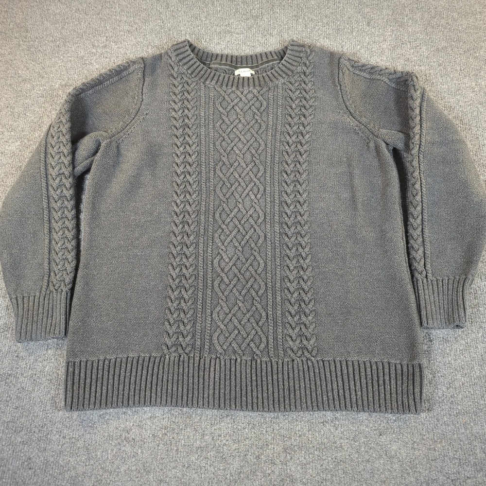 LL Bean Womens XL Charcoal Gray Cotton Cable Knit Crewneck Sweater 284064 #2699